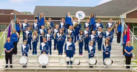 Marching Band and Flagline entertain the halftime fans