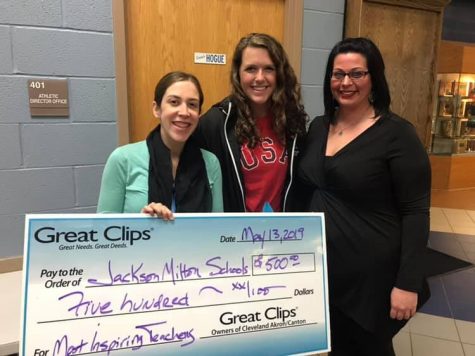 Mrs. Condon pictured with Ashley Cameron, and Great Clips representative